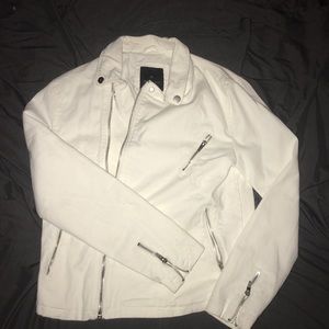 ZARA WHITE DENIM ASYMMETRICAL BIKER JACKET